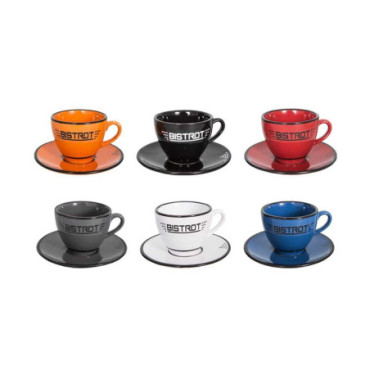 Tasses et sous-tasses 6 couleurs Bistrot x6