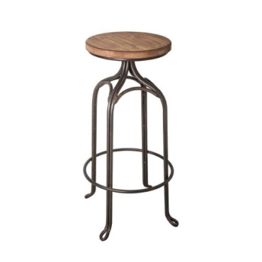 Tabouret de bar fer forgé assise bois