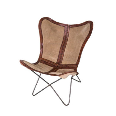 Fauteuil Butterfly avec cuir et tissus