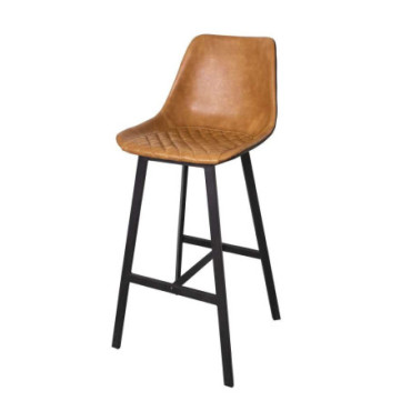 Fauteuil de bar capitonné skai bicolore caramel / arrière chocolat