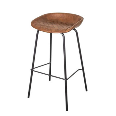 Tabouret de bar capitonné skai noisette