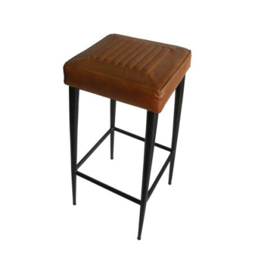 Tabouret de bar fer + assise cuir