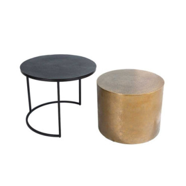 Tables de salon tambour noire/dorée x2