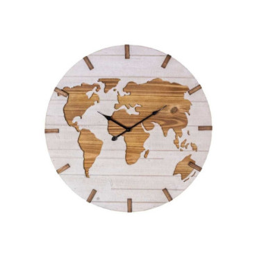 Pendule map monde blanche bois diam 60 cm