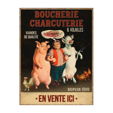 Grande plaque métal Boucherie-charcuterie 50 x 38 cm