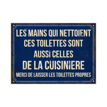 Plaque Les mains qui nettoient les toilettes 21*15