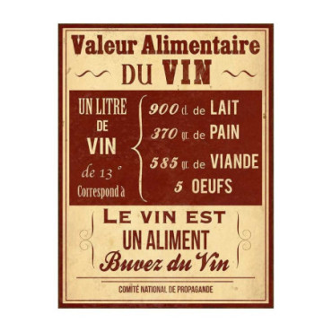 Plaque métal Aliment / Vin 33 x 25 cm