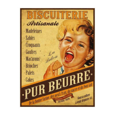 Plaque métal Biscuiterie Pur beurre 33 x 25 cm