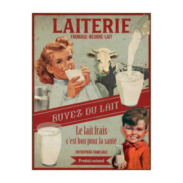 Plaque métal Buvez du lait 33 x 25 cm