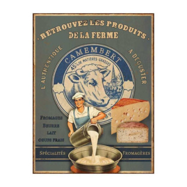 Plaque métal Produits de la ferme 33 x 25 cm