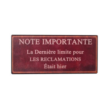 Plaque Note Importante