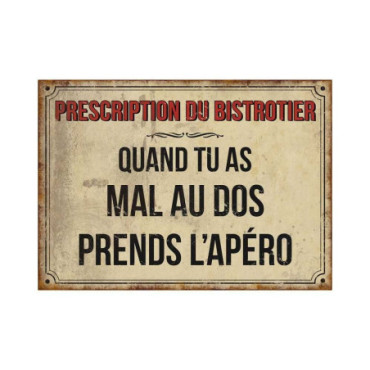 Plaque Prescription du bistrotier 21 x 15 cm