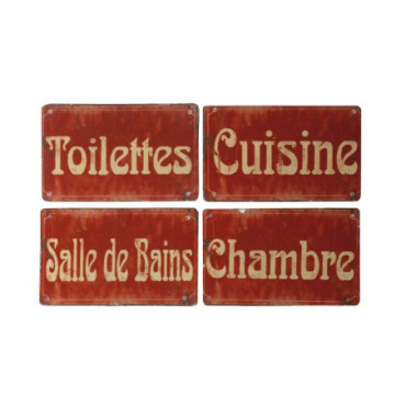 Mini plaques de rue rouges Fer+papier x4