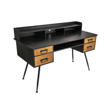 Bureau fer et bois 4 tiroirs industriel 135 x 91 x 60