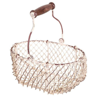 Panier grillage oval blanc antique