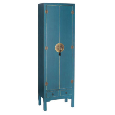 Armoire 2 Portes Et 2 Tiroirs Bleu Mdf - 55x33x185cm