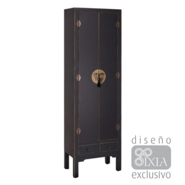 Armoire 2 Portes Et 2 Tiroirs Noir 55x33x185cm