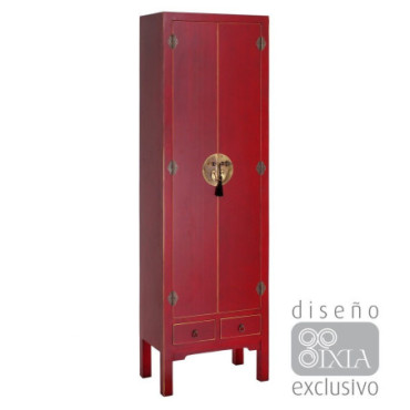 Armoire 2 Portes Et 2 Tiroirs Rouge 55x33x185cm