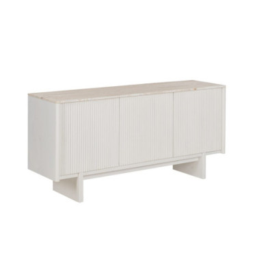 Bahut Blanc Marbre/Bois Salon 159x45x75cm