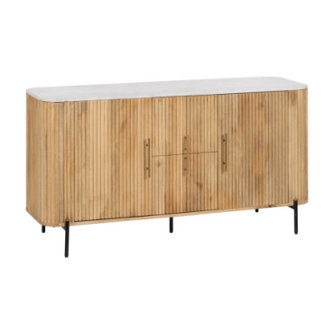 Bahut Naturel - Blanc Marbre/Bois Salon 150x50x75cm