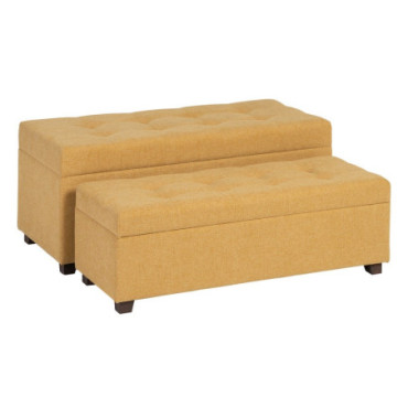 Banquette - Malle Moutarde Tissu - Bois 102x41x43cm Set de 2