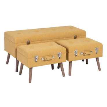 Banquette - Malle Moutarde Tissu - Bois 105x38x46cm Set de 3