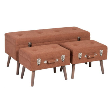 Banquette - Malle Tuile Tissu - Bois 105x38x46cm Set de 3