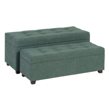 Banquette - Malle Vert Tissu - Bois 102x41x43cm Set de 2