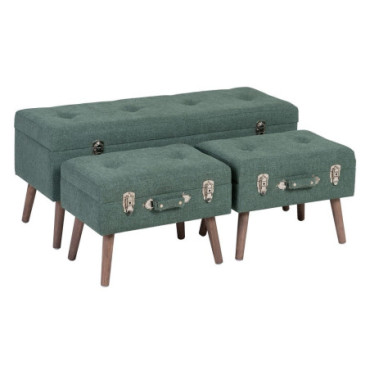 Banquette - Malle Vert Tissu - Bois 105x38x46cm Set de 3