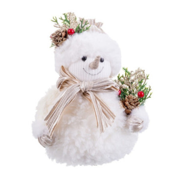 Bonhomme De Neige Avec Houx 15x11x18cm