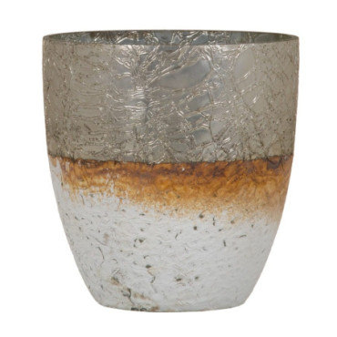 Bougeoir Gris - Blanc Verre. Décoration 16x16x15cm