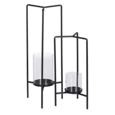 Bougeoir Noir Métal - Cristal 18,50x16,50x50cm Set de 2