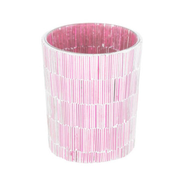 Bougeoir Rose Verre. Décoration 10x10x13cm