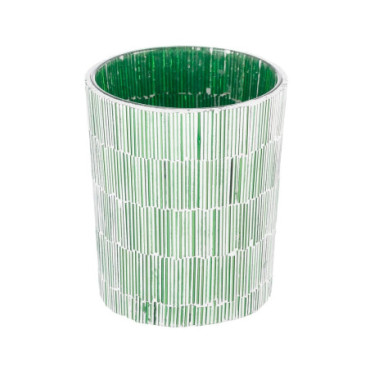 Bougeoir Vert Verre. Décoration 10x10x13cm