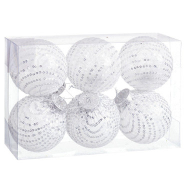 Boule Paillettes. Polyfoam 8x8x8cm Set de 6