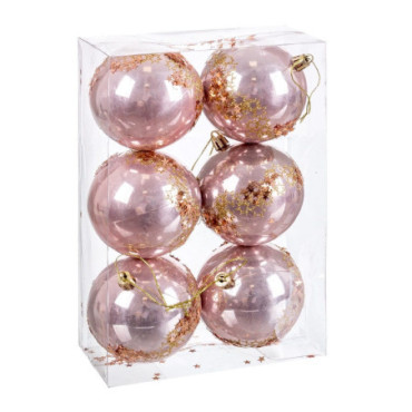 Boule Plastique Rose 8cm Set de 6