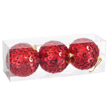 Boule Polyfoam Rouge 10x10x10cm Set de 3