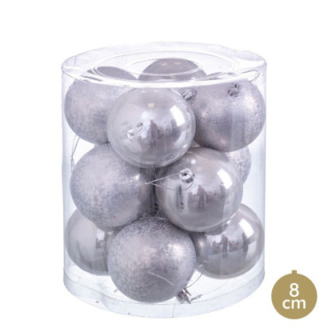 Boules Argent 8x8x8cm Set de 12