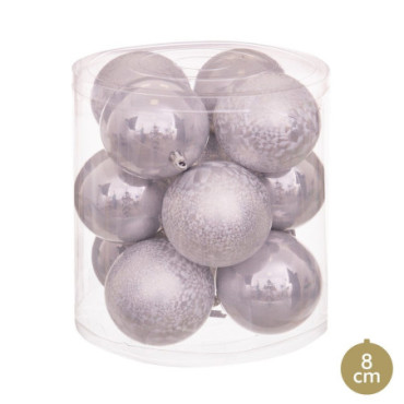 Boules Argent 8x8x8cm Set de 12