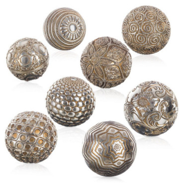 Boules Argent Résine Décoration 10x10x10cm Set de 8