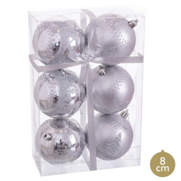 Boules Cerf Argent 8x8x8cm Set de 6