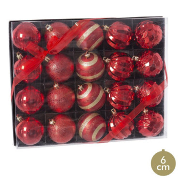 Boules Décoré. Plastique Rouge 6x6x6cm Set de 20