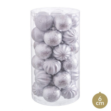 Boules Mate - Brillo - Glitter Argent 6x6x6cm Set de 30