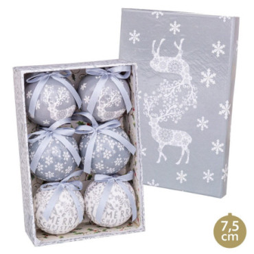 Boules Memory Cerfs Argent 7,50x7,50x7,50cm Set de 6