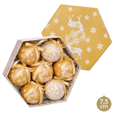 Boules Memory Cerfs Or 7,50x7,50x7,50cm Set de 7