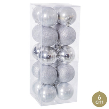 Boules Mixte Plastique Argent 6x6x6cm Set de 20