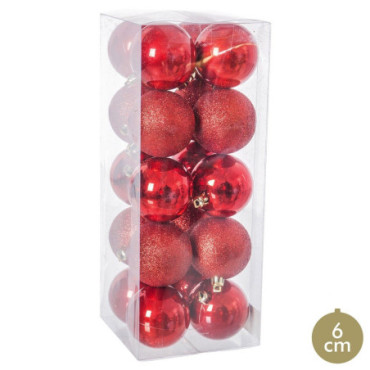 Boules Mixte Plastique Rouge 6x6x6cm Set de 20