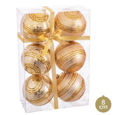 Boules Spiral Or 8x8x8cm Set de 6