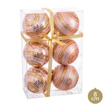 Boules Spiral Rose 8x8x8cm Set de 6