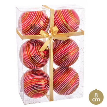 Boules Spiral Rouge 8x8x8cm Set de 6